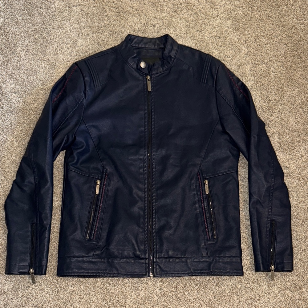 Men's American Breed Navy Blue Leather Jacket Sz S